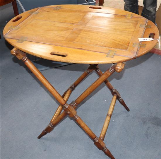 A 19th cnetury mahogany butlers tray on stand W.72cm